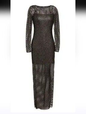 Simular To ROBERTO CAVALLI Black Long Sleeve Mesh Maxi Dress